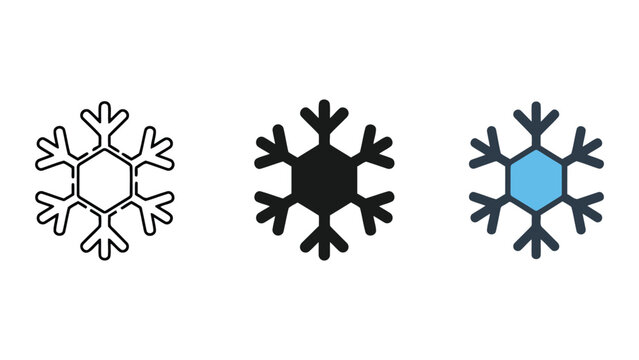 Snowflake icons, line art, silhouette, and color illustration
