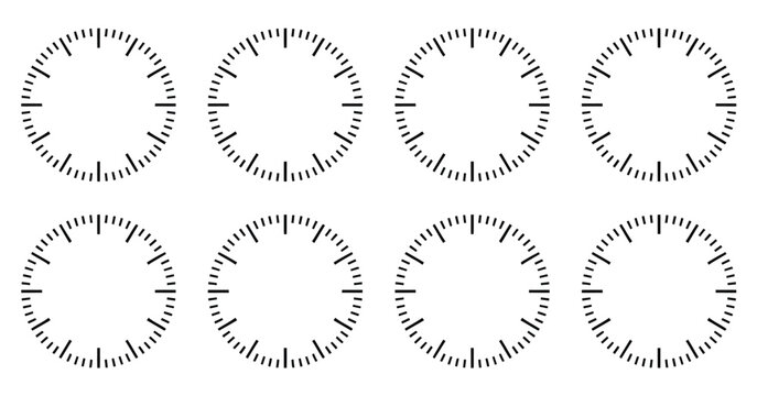 Circle watch face vector illustration featuring clock scale numbers, timer layout, and stopwatch circular interface symbols