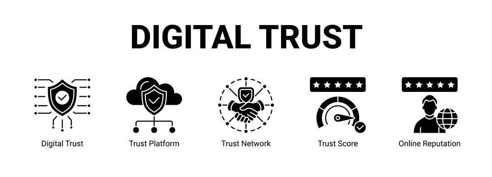 Digital Trust web banner icon concept, with Digital Trust, Trust Platform, Trust Network, Trust Score.