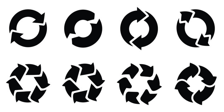 Circular arrows cycle diagram set featuring pie chart segments and step flow  elements in clean vector design