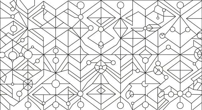 Abstract geometric pattern with interconnected lines and circles