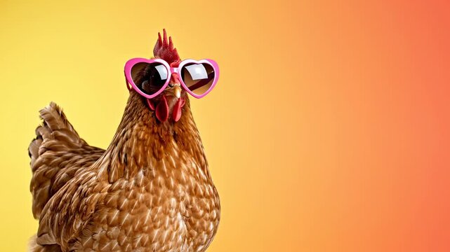 Funny Chicken in Heart-Shaped Sunglasses
