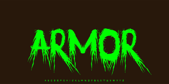 Armor horror halloween Font Uppercase Lowercase. Spooky Lettering Minimal Fashion Designs. Typography modern serif fonts regular decorative vintage concept. vector illustration