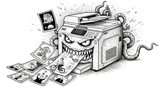 Angry printer with sharp teeth.
