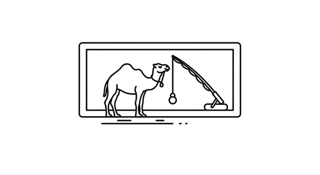 Camel on TV Screen with Fishing Rod and Bait, Conceptual Illustration