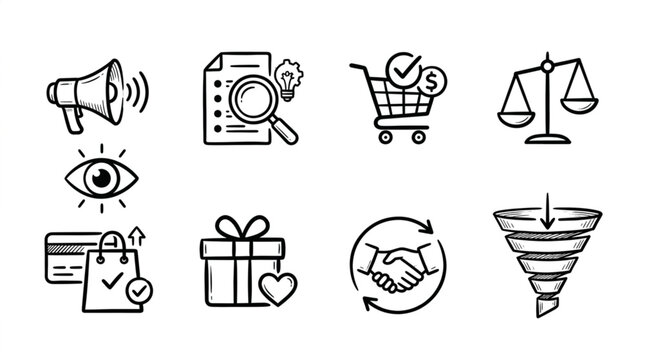 Business icons for marketing and commerce.