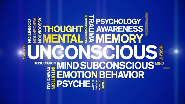 Unconscious animated word cloud-text design animation tag kinetic typography seamless loop.