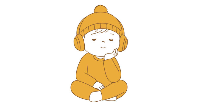 Cute child wearing orange winter clothes.