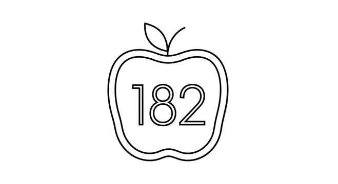 Apple with Number 182 Inside, Outline Icon, Healthy Eating Concept