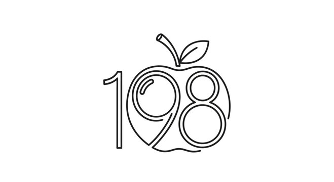 Apple with numbers 198 inside, logo, symbol, icon, graphic design, white background