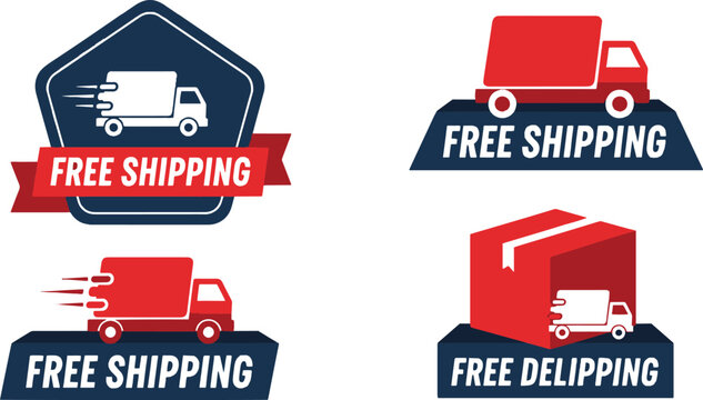 Free shipping badges with truck and box silhouettes