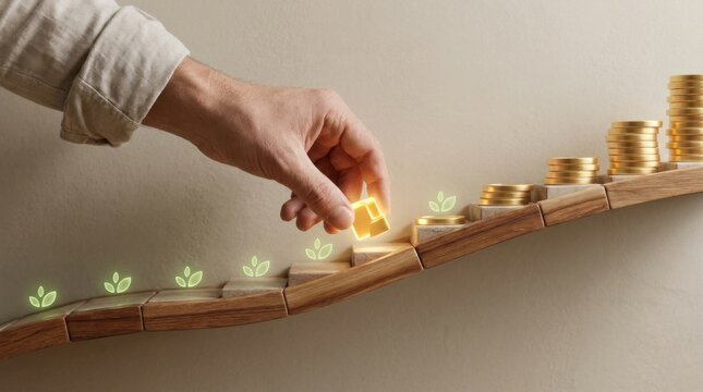A person's hand placing a coin on a wooden shelf representing investment and growth in customer lifetime value