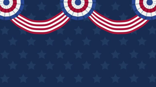 American patriotic background with red white and blue bunting and star pattern for fourth of july celebrations.