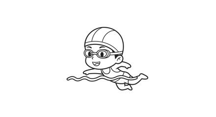 Cartoon kid wearing swim goggles swimming. © Bilal