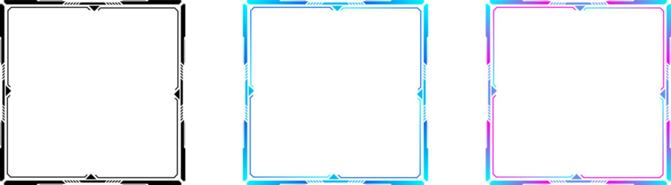 Set of futuristic gaming stream overlay frame. Technology twitch stream overlay for facecam overlay, offline, starting soon, twitch panel.
