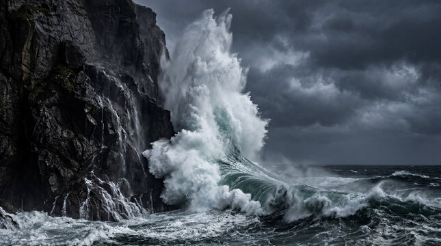 Ferocious Rogue Wave Colliding with Cliffside for Extreme Ocean Photography and Coastal Adventure Branding Campaigns