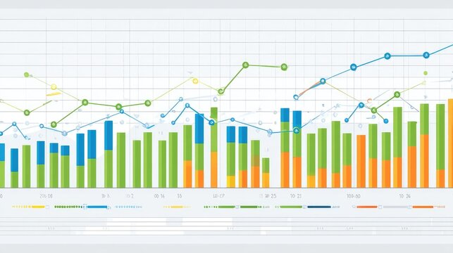 Colorful Data Visualization with Bar Graphs and Line Charts Representing Trends and Statistical Analysis for Business Insights and Reporting