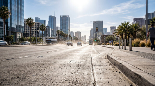 Concrete boulevard under blazing heat pavement vibrant summer architectural urban photography professional style