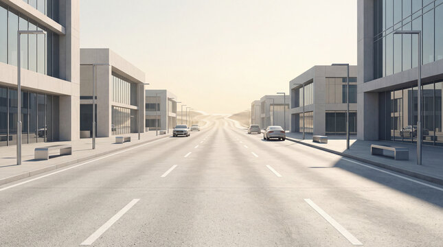 Concrete boulevard beneath pale burning sky with mirage shimmer captured in hot urban street photography scene