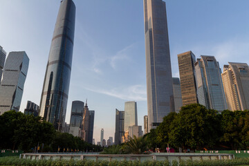 Fototapeta premium the morden skyscrapers in guangzhou huacheng square at sunset