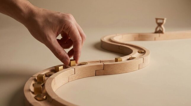 A person placing a piece of wood into a wooden model representing the building blocks of customer lifetime value growth