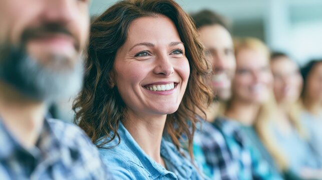 Positive work environment with smiling colleagues during modern business discussion