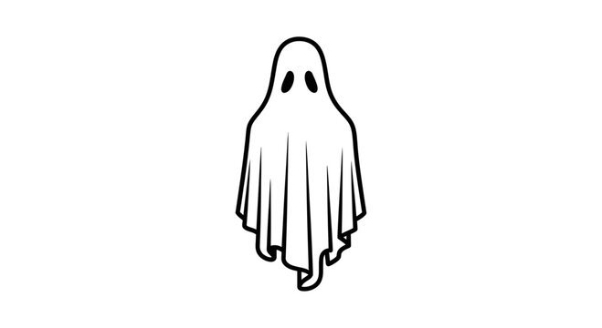 Simple Cartoon Ghost Icon, Spooky Halloween Character, White Sheet Ghost