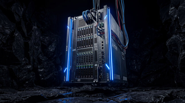 Monolithic Server Blade in Matte Black Obsidian for Futuristic Data Center Technology Branding and Advertising