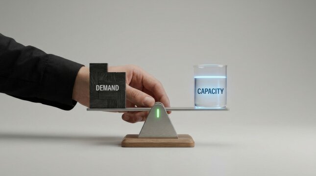 Individual holding a small device to demonstrate the concept of demand capacity balance in technology and resource use