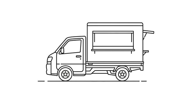 Food Truck Outline Icon: Mobile Kitchen Vehicle for Street Food Business