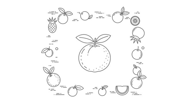 Fresh Citrus Fruits and Pineapple Outline Icons Set, Healthy Food and Summer Concept
