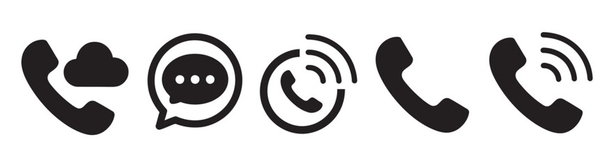 Obraz premium Communication icons vector collection with cloud calling, messaging chat bubbles, incoming call alerts, telephone receiver symbols