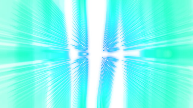 Cyan convergent zoom burst light rays with central vertical band on transparent background