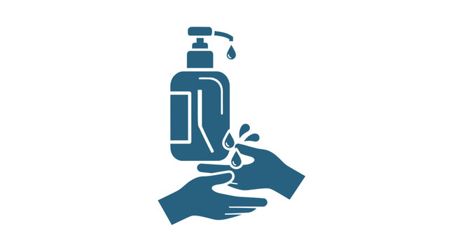 Hand with soap dispenser bottle.