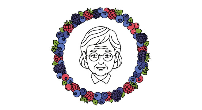 Elderly Woman Portrait in Berry Wreath - Grandmother, Love, Nature, Health