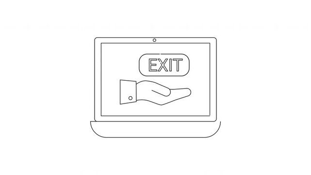Computer screen displays hand offering exit button concept.
