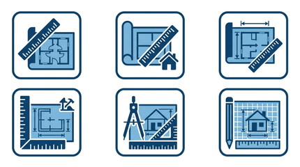 Fototapeta premium Blueprint icons for architecture and design.