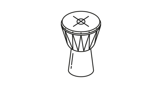 Djembe Drum Outline Icon - African Percussion Instrument Vector Illustration
