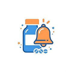 Fototapeta premium Medication Reminder Icon with Medicine Bottle and Notification Bell, Pill Schedule Healthcare Alert Concept