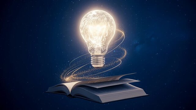 lightbulb over open book idea creativity learning illumination