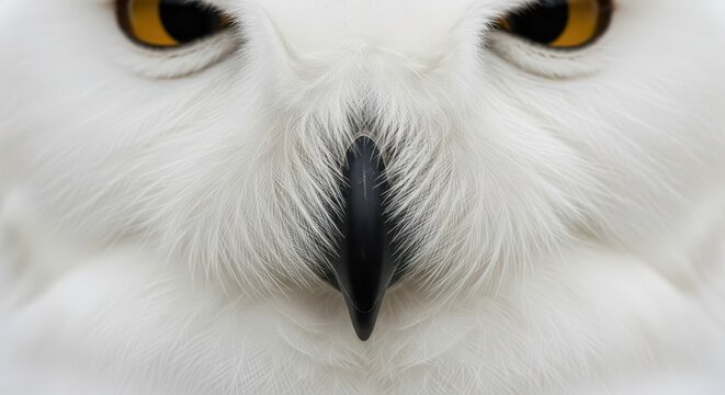 Snowy owl portrait captures the intense gaze and sharp beak of a bird in winter.