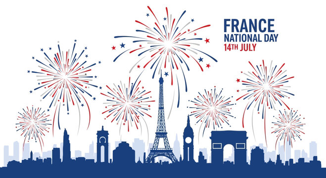 France National Day Fireworks Celebration Eiffel Tower Paris Skyline July 14