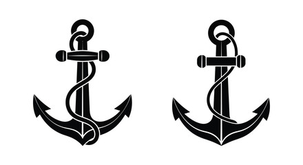 anchor silhouettes with rope black and white nautical design © msunny93