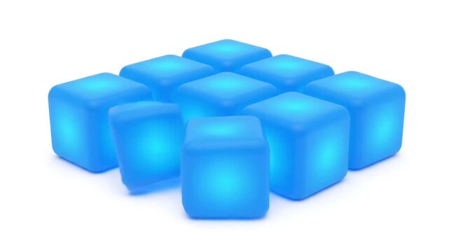 Glowing blue cubes arranged in a futuristic geometric technology composition.