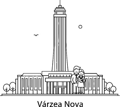 Varzea Nova City Skyline with Tall Monument and Couple