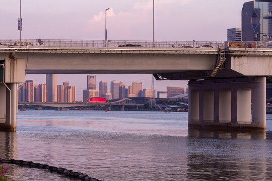 brige over the river at sunset