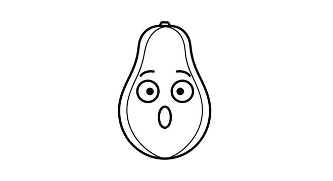 Surprised Avocado Character with Big Eyes and Open Mouth, Cartoon Style
