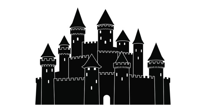 Castle silhouette on a white background fairytale fortress design