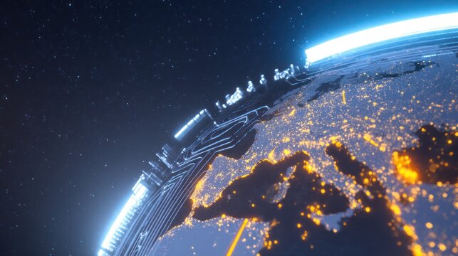 Earth from Space at Night with City Lights.