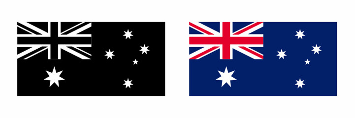 Australian national flag vector set with monochrome and official color versions isolated on white background. Perfect for education, travel, geography, government, and international design projects. © Slamet